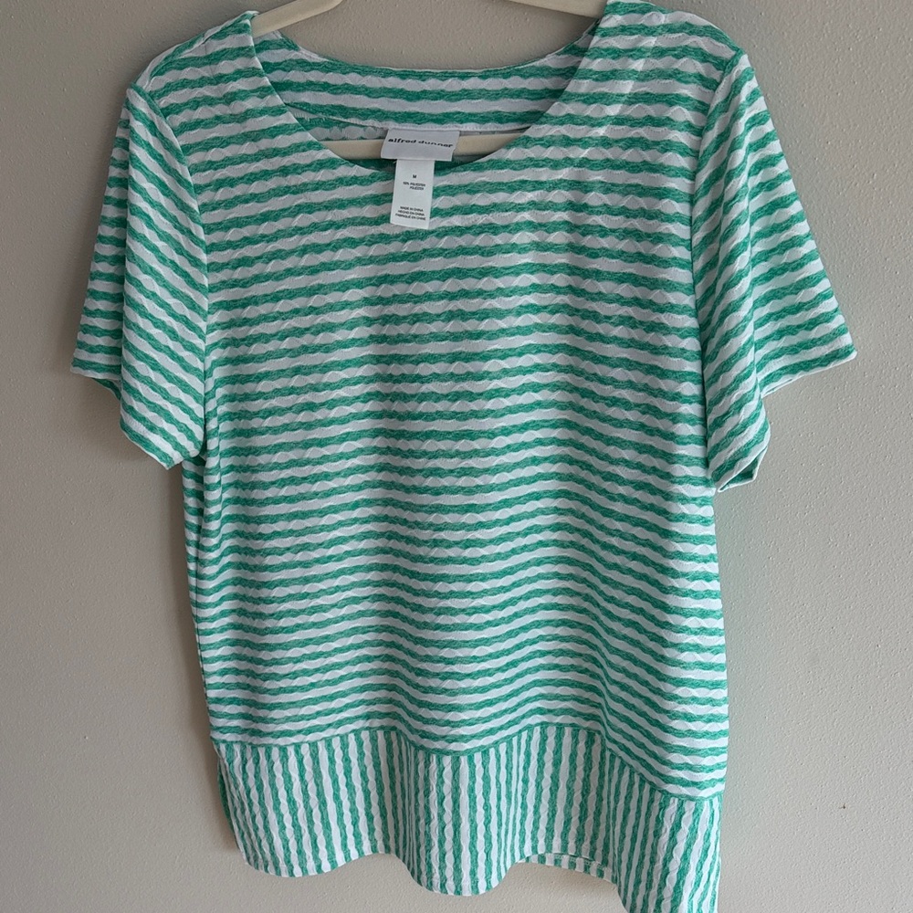 Alfred Dunner Green Striped Short-Sleeve Top Size M